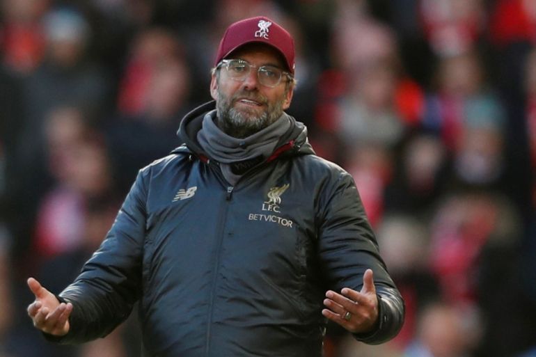 Soccer Football - Premier League - Liverpool v Cardiff City - Anfield, Liverpool, Britain - October 27, 2018 Liverpool manager Juergen Klopp reacts Action Images via Reuters/Lee Smith EDITORIAL USE ONLY. No use with unauthorized audio, video, data, fixture lists, club/league logos or