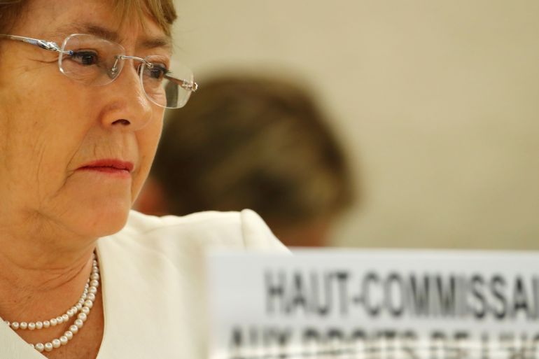 New United Nations High Commissioner for Human Rights Michelle Bachelet attends the Human Rights Council at the United Nations in Geneva, Switzerland, September 10, 2018. REUTERS/Denis Balibouse