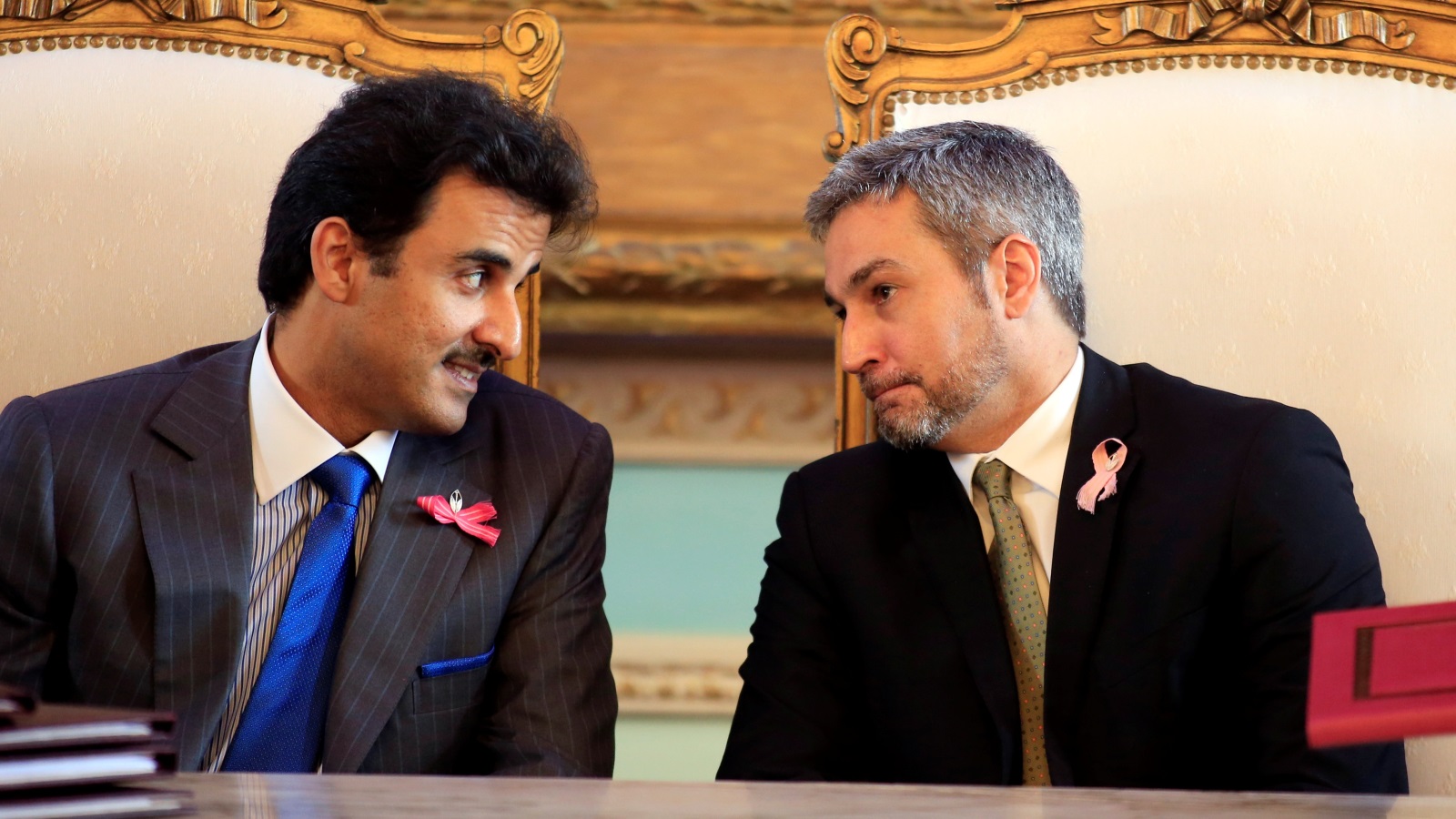 أمير قطر الشيخ تميم مع رئيس باراغواي ماريو عبود بينيتيز (رويترز)