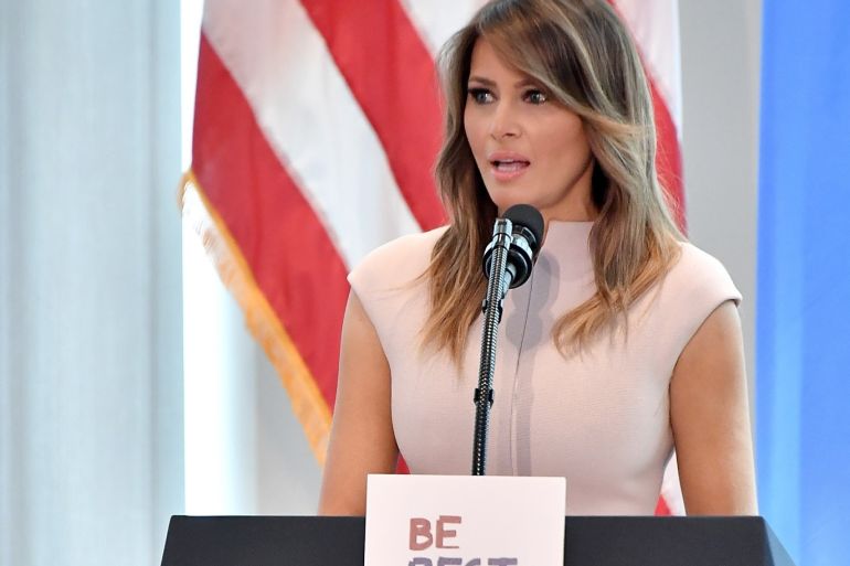 NEW YORK, NY - SEPTEMBER 26: U.S. first lady Melania Trump hosts a reception in honor of United Nations General Assembly attendees at the U.S mission to the UN building on September 26, 2018 in New York City. Michael Loccisano/Getty Images/AFP== FOR NEWSPAPERS, INTERNET, TELCOS & TELEVISION USE ONLY ==