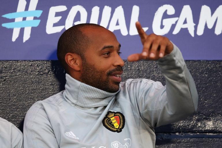 GLASGOW, SCOTLAND - SEPTEMBER 07: Assistant Manager, Thierry Henry of Belgium is pictured prior to the International Friendly match between Scotland and Belgium at Hampden Park on September 7, 2018 in Glasgow, United Kingdom. (Photo by Ian MacNicol/Getty Images)