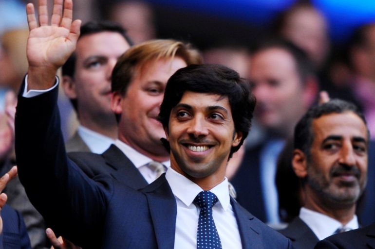 Football - Manchester City v Liverpool - Barclays Premier League - The City of Manchester Stadium - 10/11 - 23/8/10 - Manchester City owner Sheikh Mansour bin Zayed Al Nahyan waves Mandatory Credit: Action Images / Jason Cairnduff NO ONLINE/INTERNET USE WITHOUT A LICENCE FROM THE FOOTBALL DATA CO LTD. FOR LICENCE ENQUIRIES PLEASE TELEPHONE +44 (0) 207 864 9000.