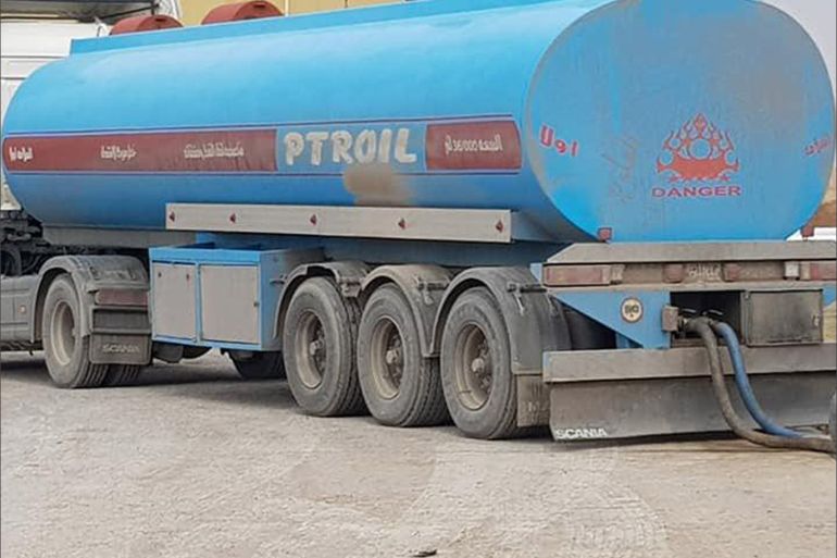 الصورة (1) إحدى الشاحنات التي كانت معدة لتهريب النفط في البصرة والذي تتهم الإمارات بالضلوع فيه