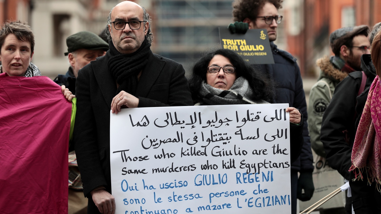 ناشطون بمنظمة أمنستي أمام السفارة المصرية في لندن في فبراير/شباط الماضي