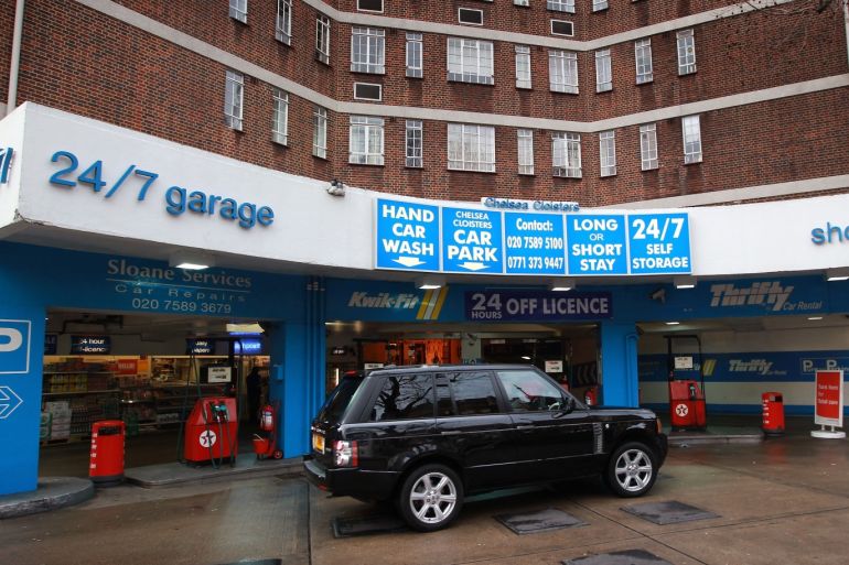 LONDON, UNITED KINGDOM - JANUARY 13: General view of the Chelsea Cloisters garage forecourt, where unleaded petrol is being sold at 164.5 pence per litre on January 13, 2011 in south west London, England. Petrol prices have increased over the last few months, with the average price for a litre of unleaded petrol for the United Kingdom reaching GBP £1.22 in December 2010. (Photo by Peter Macdiarmid/Getty Images)