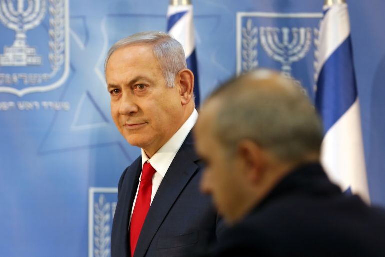 Israel's Prime Minister Benjamin Netanyahu arrives to deliver a statement to the members of the media in Tel Aviv, Israel November 18, 2018. REUTERS/Corinna Kern