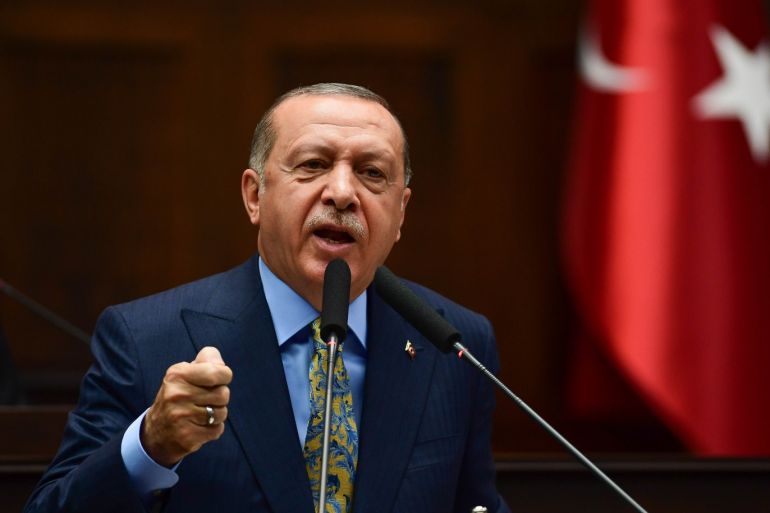 ANKARA, TURKEY - OCTOBER 23: President Recep Tayyip Erdogan speaks about the murder of Saudi journalist Jamal Khashoggi during his weekly parliamentary address on October 23, 2018 in Ankara, Turkey. Erdogan said Khashoggi was the victim of a 'brutal' and 'planned' murder and called for the extradition of 18 suspects to Turkey to face justice. Khashoggi, a U.S. resident and critic of the Saudi regime, went missing after entering the Saudi Arabian consulate in Istanbu