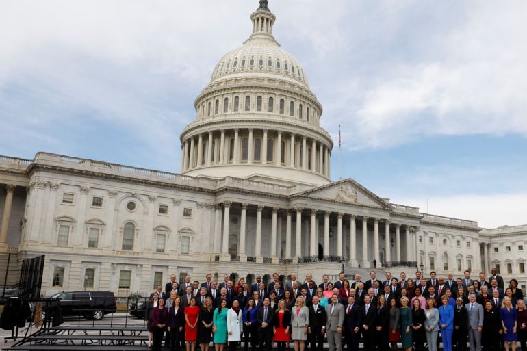 Incoming members of the U.S. House of Representatives pose for the 116th Congress Member-Elect Class Photo on Capitol Hill in Washington, U.S., November 14, 2018. REUTERS/Kevin Lamarque