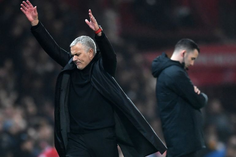 MANCHESTER, ENGLAND - DECEMBER 05: Jose Mourinho, Manager of Manchester United reacts during the Premier League match between Manchester United and Arsenal FC at Old Trafford on December 5, 2018 in Manchester, United Kingdom. (Photo by Michael Regan/Getty Images)