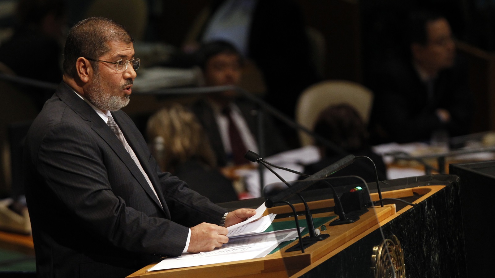 ‪الرئيس الأسبق محمد مرسي حضر دورة عام 2013‬ (رويترز)