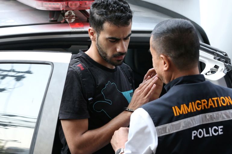 Hakeem AlAraibi, a former member of Bahrain's national soccer team who holds a refugee status in Australia arrives at court after he was arrested last month on arrival at a Bangkok airport based on an Interpol notice issued at Bahrain's request, in Bangkok, Thailand December 11, 2018. REUTERS/Athit Perawongmetha