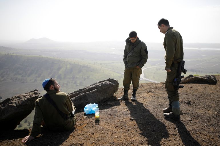 Israeli soldiers stand in an open area near Mount Bental, an observation post in the Israeli-occupied Golan Heights that overlooks the Syrian side of the Quneitra crossing, Israel January 21, 2019. REUTERS/Amir Cohen