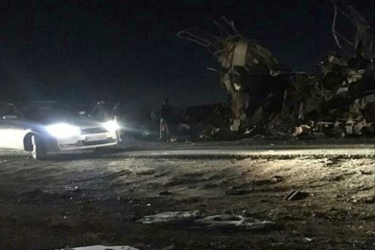 A handout photo made available by the Iranian local Fars News agency shows the scene of suicide bombing explosion in Sistan- Baluchestan province, southern Iran, 13 February 2019.