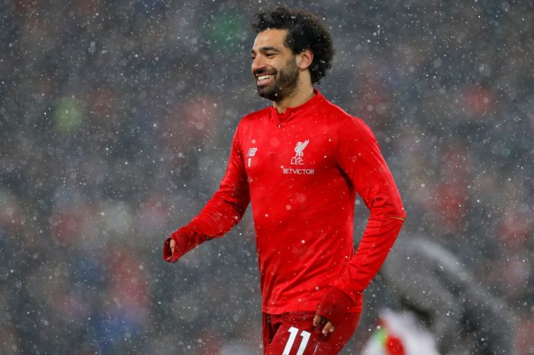 Soccer Football - Premier League - Liverpool v Leicester City - Anfield, Liverpool, Britain - January 30, 2019 Liverpool's Mohamed Salah during the warm up before the match REUTERS/Phil Noble EDITORIAL USE ONLY. No use with unauthorized audio, video, data, fixture lists, club/league logos or