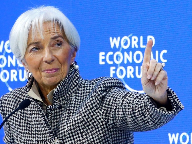 International Monetary Fund (IMF) Managing Director Christine Lagarde gestures during a panel discussion at the World Economic Forum (WEF) annual meeting in Davos, Switzerland, January 25, 2019. REUTERS/Arnd Wiegmann
