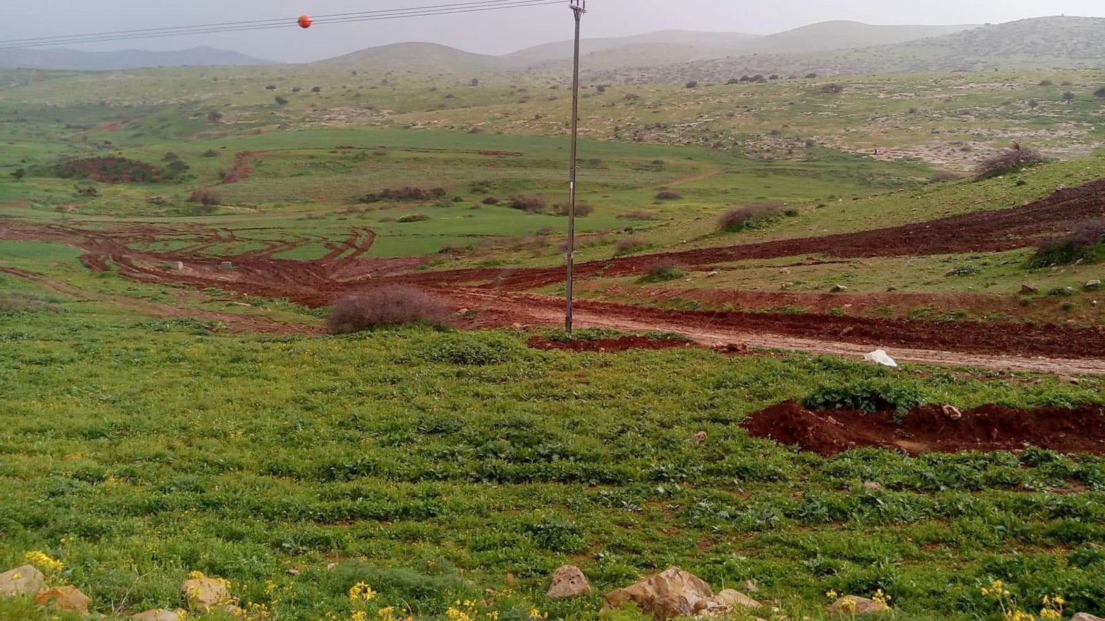 ‪آثار التدريبات العسكرية على أراضي الفلسطينيين الزراعية في منطقة البرج بالمالح في الأغوار الشمالية شمال الضفة الغربية المحتلة‬ (الجزيرة)