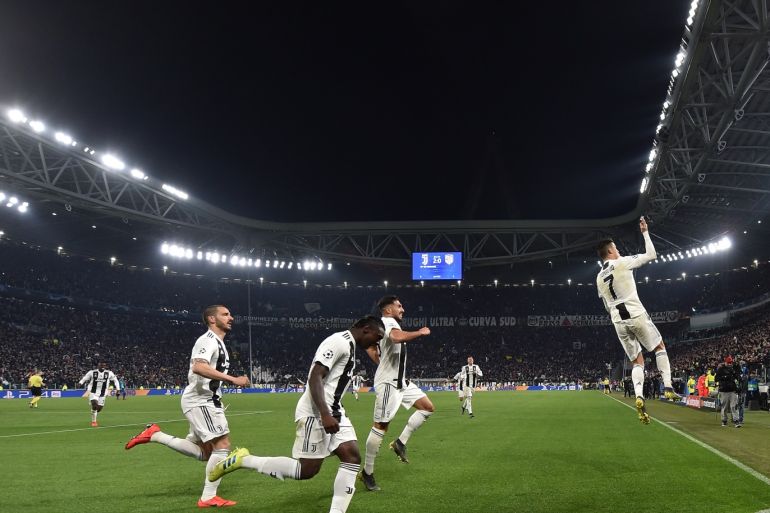 TURIN, ITALY - MARCH 12: Cristiano Ronaldo of Juventus celebrates after scoring a penalty (3-0) during the UEFA Champions League Round of 16 Second Leg match between Juventus and Club de Atletico Madrid at Allianz Stadium on March 12, 2019 in Turin, . (Photo by Tullio M. Puglia/Getty Images)