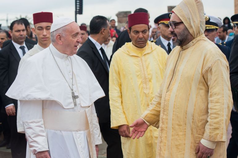 Pope Francis in Rabat- - RABAT, MOROCCO - MARCH 30: Pope Francis makes a speech after his meeting with King Mohammed VI of Morocco in Rabat, Morocco on March 30, 2019.