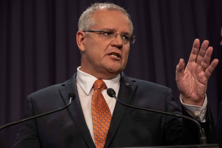 Prime Minister Scott Morrison speaks to the media during a press conference at Parliament House in Canberra, Australia, March 20, 2019. AAP Image/Andrew Taylor/via REUTERS ATTENTION EDITORS - THIS IMAGE WAS PROVIDED BY A THIRD PARTY. NO RESALES. NO ARCHIVE. AUSTRALIA OUT. NEW ZEALAND OUT.
