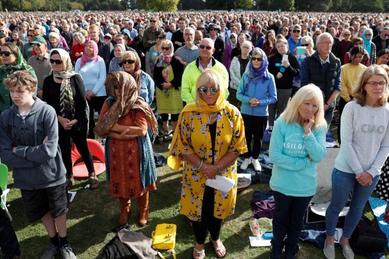 People attend the national remembrance service for victims of the mosque attacks, at Hagley Park in Christchurch, New Zealand March 29, 2019. REUTERS/Jorge Silva