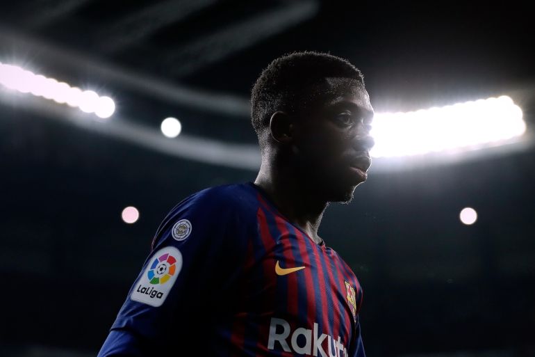 MADRID, SPAIN - MARCH 02: Ousmane Dembele of FC Barcelona in action during the La Liga match between Real Madrid CF and FC Barcelona at Estadio Santiago Bernabeu on March 02, 2019 in Madrid, Spain. (Photo by Gonzalo Arroyo Moreno/Getty Images)