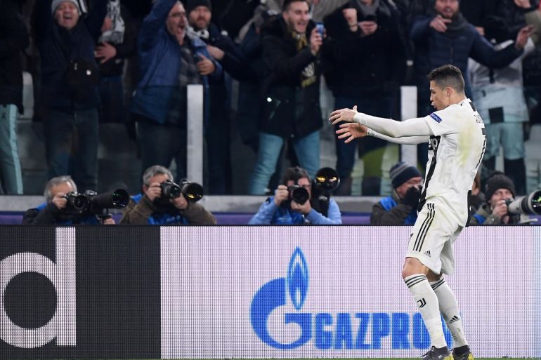 Soccer Football - Champions League - Round of 16 Second Leg - Juventus v Atletico Madrid - Allianz Stadium, Turin, Italy - March 12, 2019 Juventus' Cristiano Ronaldo celebrates after the match REUTERS/Alberto Lingria