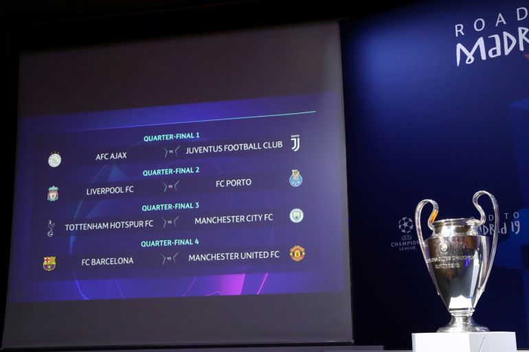 Soccer Football - Champions League - Quarter Finals and Semi Finals Draw - Nyon, Switzerland - March 15, 2019 General view of completed draw REUTERS/Denis Balibouse