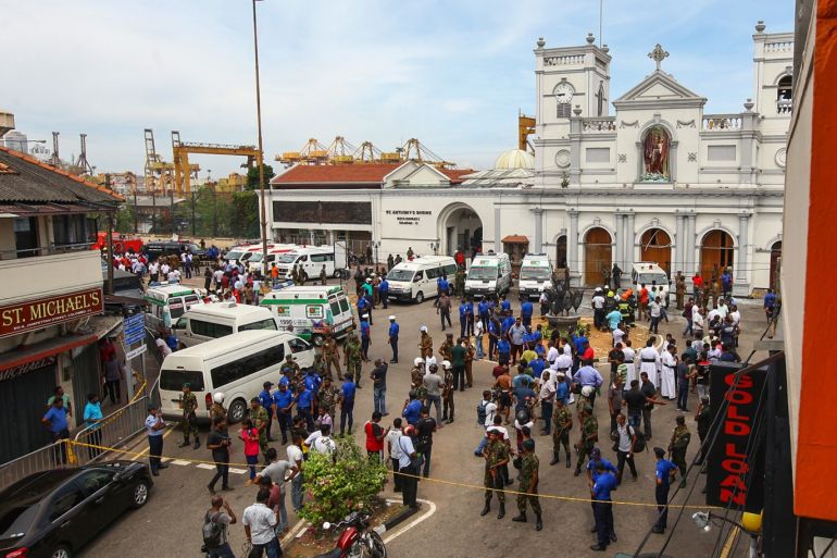 COLOMBO, SRI LANKA - APRIL 21: Sri Lankan security forces secure the area around St. Anthony's Shrine after an explosion hit St Anthony's Church in Kochchikade on April 21, 2019 in Colombo, Sri Lanka. At least 207 people have been killed and hundreds more injured after multiple explosions rocked three churches and three luxury hotels in and around Colombo as well as at Batticaloa in Sri Lanka during Easter Sunday mass. According to reports, at least 400 people were injured and are undergoing treatment as the blasts took place at churches in Colombo city as well as neighboring towns and hotels, including the Shangri-La, Kingsbury and Cinnamon Grand, during the worst violence in Sri Lanka since the civil war ended a decade ago. Christians worldwide celebrated Easter on Sunday, commemorating the day on which Jesus Christ is believed to have risen from the dead. (Photo by Stringer/Getty Images)