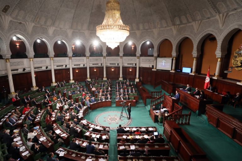 Budget proposal talks at Tunisian Parliament- - TUNIS, TUNISIA - NOVEMBER 24 : General view of a session for 2019 budget proposal at the Parliament building on November 24, 2018, in Tunis, Tunisia.