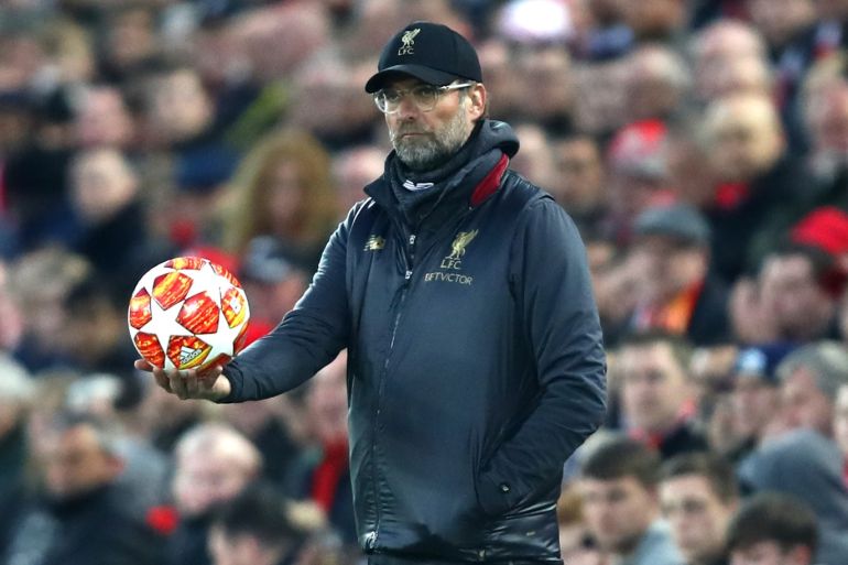 LIVERPOOL, ENGLAND - APRIL 09: Jurgen Klopp, Manager of Liverpool looks on during the UEFA Champions League Quarter Final first leg match between Liverpool and Porto at Anfield on April 09, 2019 in Liverpool, England. (Photo by Julian Finney/Getty Images)