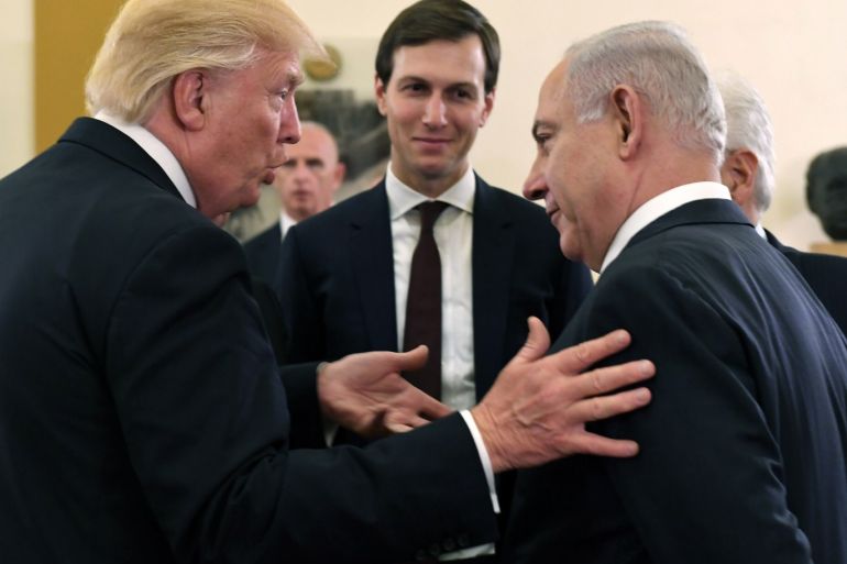 JERUSALEM, ISRAEL - MAY 22: (ISRAEL OUT) In this handout photo provided by the Israel Government Press Office (GPO), US President Donald J Trump (L) and White House senior adviser Jared Kushner meet with Israel Prime Minister Benjamin Netanyahu (R) at the King David Hotel May 22, 2017 in Jerusalem, Israel. Trump arrived for a 28-hour visit to Israel and the Palestinian Authority areas on his first foreign trip since taking office in January. (Photo by Kobi Gideon/GPO via Getty Images)