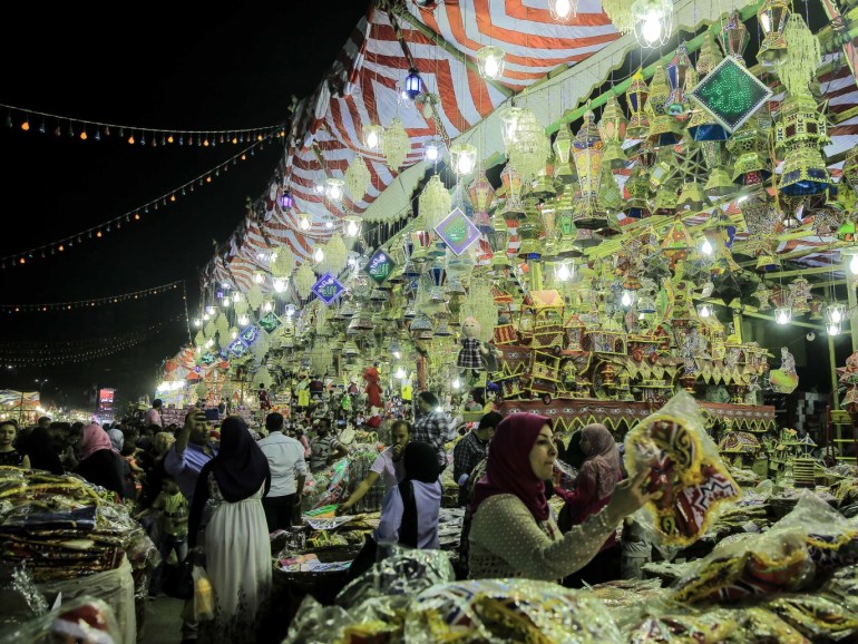 Ramadan preparations in Egypt- - CAIRO, EGYPT - MAY 4: Ramadan lanterns also called fanouses, are on sale at a market ahead of Muslims' Holy Month of Ramadan at Sayyida Zaynab neighborhood of Cairo in Egypt on May 4, 2019. Ramadan lanterns are decorative lanterns crafted specifically for the holy month.