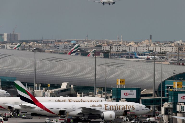 An Emirates Airline plane lands at the Dubai International Airport in Dubai, United Arab Emirates February 15, 2019. REUTERS/Christopher Pike