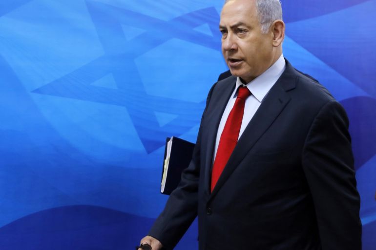 Israeli Prime Minister Benjamin Netanyahu arrives to attend the weekly cabinet meeting at his office in Jerusalem June 24, 2019. Menahem Kahana/Pool via REUTERS