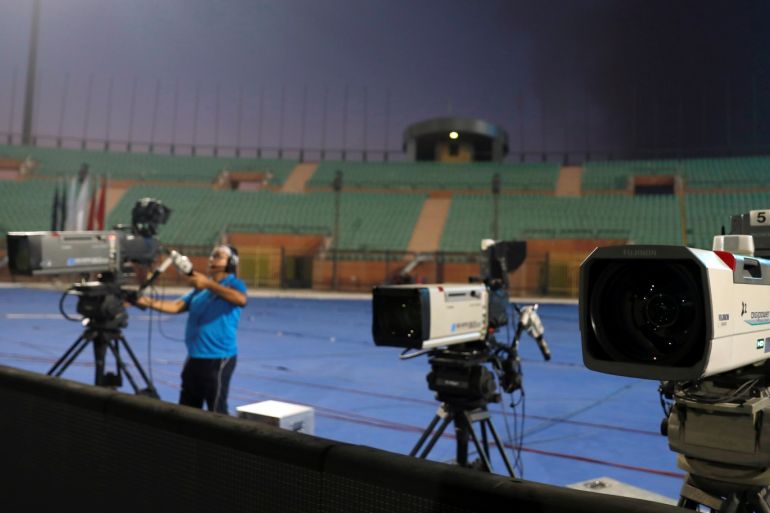 A general view of television cameras before the match between Al Ahly and El Ismaily during opening Egyptian Premier League at Al Salam Stadium in Cairo, Egypt August 2, 2018. REUTERS/Amr Abdallah Dalsh