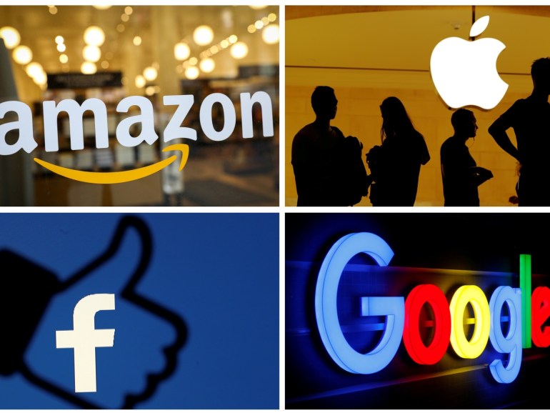 The logos of Amazon, Apple, Facebook and Google are seen in a combination photo from Reuters files. REUTERS/File Photos