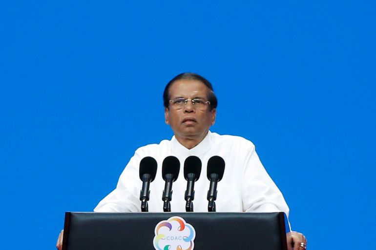 Sri Lankan President Maithripala Sirisena speaks at the Conference on Dialogue of Asian Civilizations in Beijing, China May 15, 2019. REUTERS/Thomas Peter