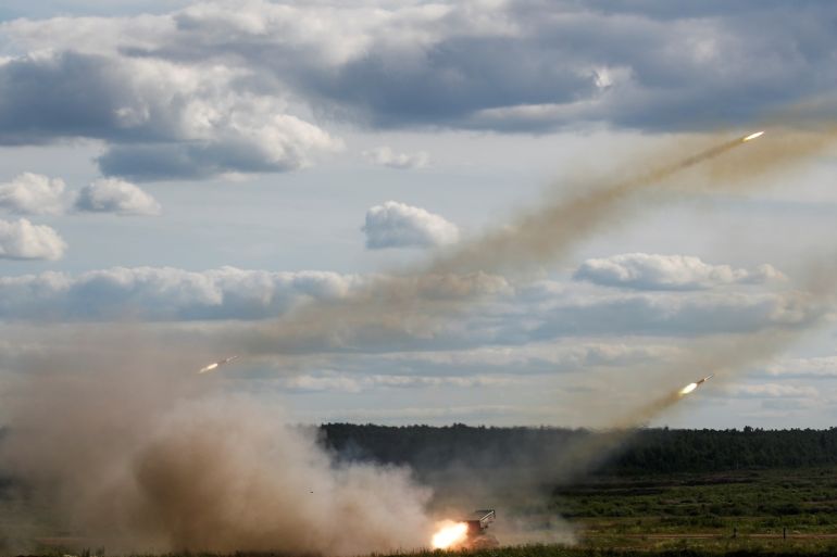 Tornado-G missile systems fire during a demonstration at the International military-technical forum ARMY-2019 at Alabino range in Moscow Region, Russia June 25, 2019. REUTERS/Maxim Shemetov