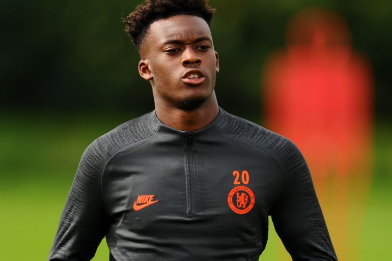 COBHAM, ENGLAND - SEPTEMBER 16: Callum Hudson-Odoi of Chelsea trains during the Chelsea FC training session on the eve of the UEFA Champions League match between Chelsea FC and Valencia CF at Chelsea Training Ground on September 16, 2019 in Cobham, England. (Photo by Alex Burstow/Getty Images)