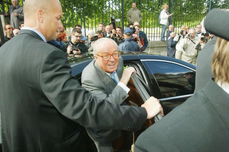 PARIS - MAY 1: Extreme far-right National Front party leader Jean Marie Le Pen arrives at the May Day Rally May 1, 2003 in Paris, France. Le Pen spoke at the end of the French National Front party's traditional may day march. (Photo by Pascal Le Segretain/Getty Images)