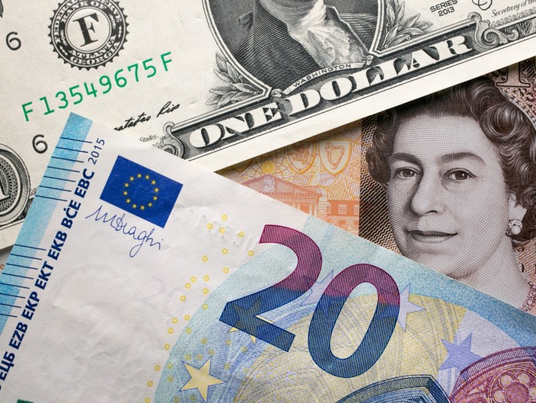 BATH, ENGLAND - OCTOBER 13: In this photo illustration, the new £10 note is seen alongside euro notes and US dollar bills on October 13, 2017 in Bath, England. Currency experts have warned that as the uncertainty surrounding Brexit continues, the value of the British pound, which has remained depressed against the US dollar and the euro since the UK voted to leave in the EU referendum, is likely to fluctuate. (Photo Illustration by Matt Cardy/Getty Images)