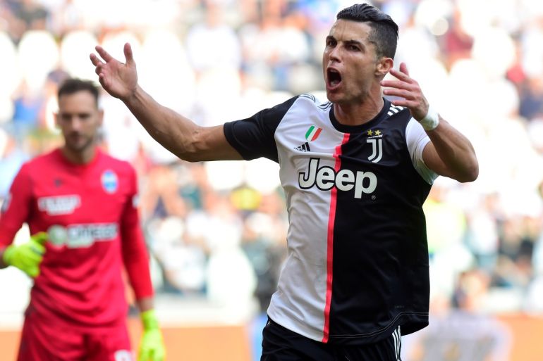 Soccer Football - Serie A - Juventus v SPAL - Allianz Stadium, Turin, Italy - September 28, 2019 Juventus' Cristiano Ronaldo reacts REUTERS/Massimo Pinca