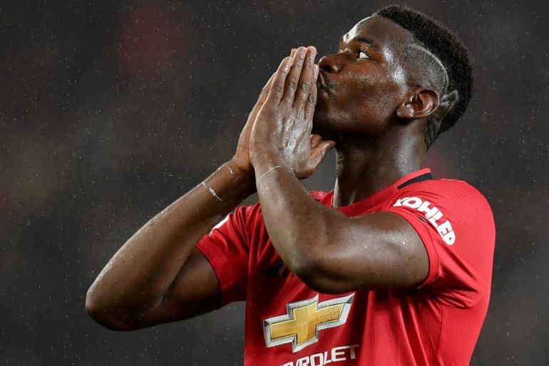 MANCHESTER, ENGLAND - SEPTEMBER 30: Paul Pogba of Manchester United reacts after missing a chance during the Premier League match between Manchester United and Arsenal FC at Old Trafford on September 30, 2019 in Manchester, United Kingdom. (Photo by Michael Regan/Getty Images)