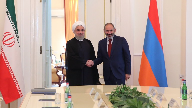 Iranian President Rouhani meets Armenian PM Pashinyan- - YEREVAN, ARMENIA - OCTOBER 01: (----EDITORIAL USE ONLY – MANDATORY CREDIT -