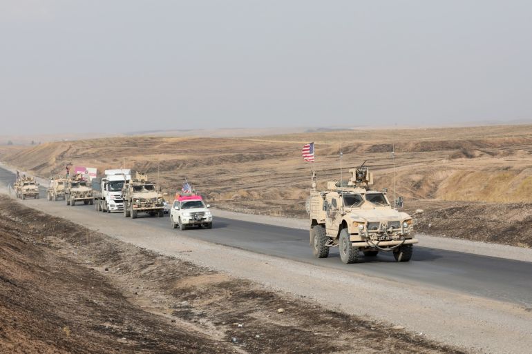 US withdraws from Syria military bases on Syria- Iraq border- - ERBIL, IRAQ - OCTOBER 21: A military convoy of US forces makes its way through Erbil after passing through the Semalka Border Crossing, in Iraq on October 21, 2019. The U.S. has started withdrawal from military bases in the northeastern Syrian province of Al-Hasakah to northern Iraq.