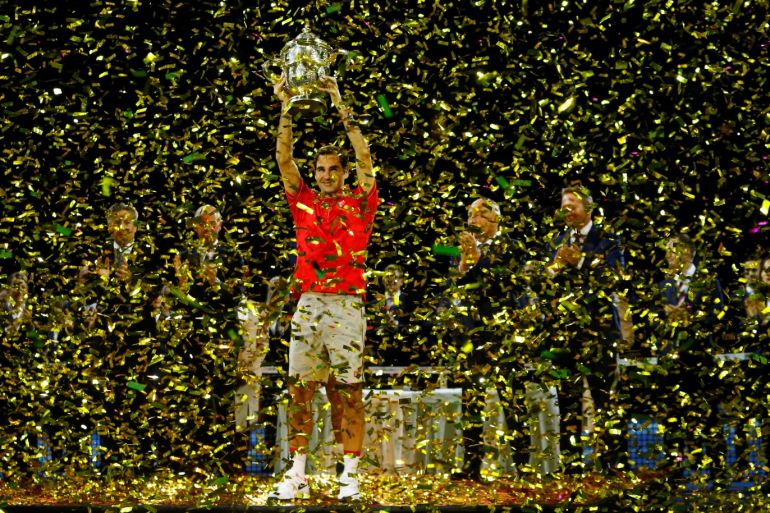 Tennis - ATP 500 - Swiss Indoors Basel - St. Jakobshalle, Basel, Switzerland - October 27, 2019 Switzerland's Roger Federer celebrates with the trophy after winning the final against Australia's Alex de Minaur REUTERS/Arnd Wiegmann