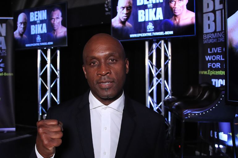 LONDON, ENGLAND - SEPTEMBER 26: Nigel Benn poses for a photograph during a Nigel Benn Press Conference at The Steel Yard Night Club on September 26, 2019 in London, England. (Photo by Andrew Redington/Getty Images)