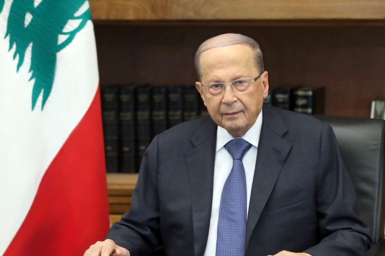 Lebanon's President Michel Aoun is pictured as he addresses the nation at the Baabda palace, Lebanon October 24, 2019. Dalati Nohra/Handout via REUTERS ATTENTION EDITORS - THIS IMAGE WAS PROVIDED BY A THIRD PARTY