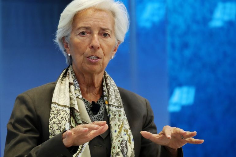 WASHINGTON, DC - JUNE 05: IMF Managing Director Christine Lagarde speaks about the G20 and the global economy during a discussion at the headquarters of the American Enterprise Institute for Public Policy Research (AEI) on June 5, 2019 in Washington, DC. Mark Wilson/Getty Images/AFP== FOR NEWSPAPERS, INTERNET, TELCOS & TELEVISION USE ONLY ==