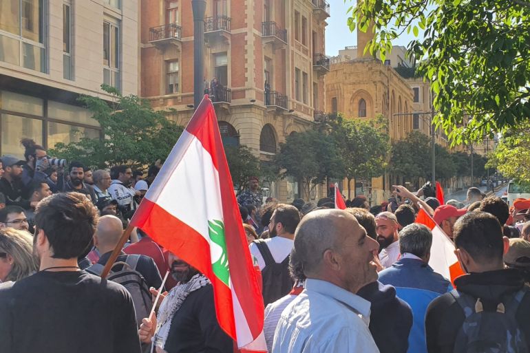 Protesters blockade parliament headquarters In Beirut- - BEIRUT, LEBANON - NOVEMBER 19: Lebanese demonstrators take part in the protest against government around the Parliament Headquarters in Beirut, Lebanon on November 19, 2019. They demanded to postpone a session of Lebanon's parliament to discuss controversial draft laws.